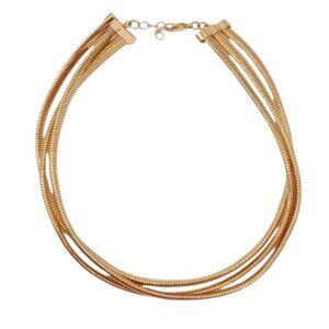 Triple Layer Stacked Chunky Stainless Steel Natural Gold Tone Choker Necklace
